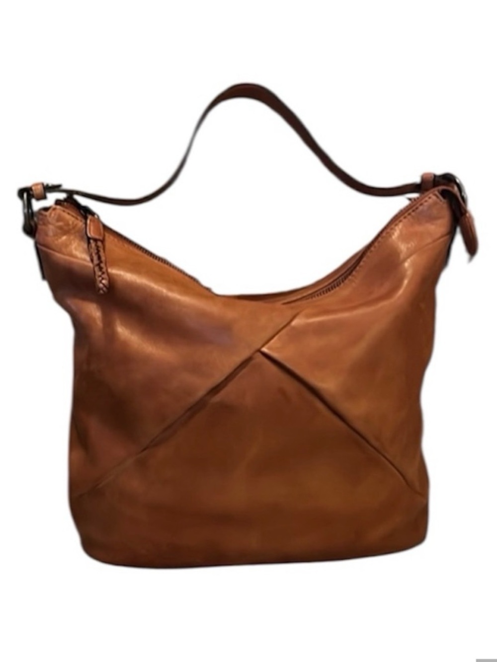 Vintage Brown Tan Carmel Cognac Hobo Distressed Leather Shoulder Slouchy Bag